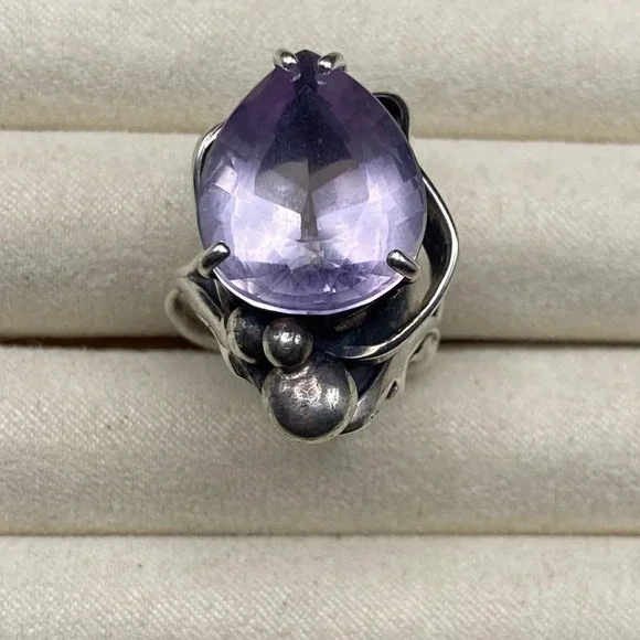 Sterling Silver Large Purple Sapphire Stone Statement Ring
